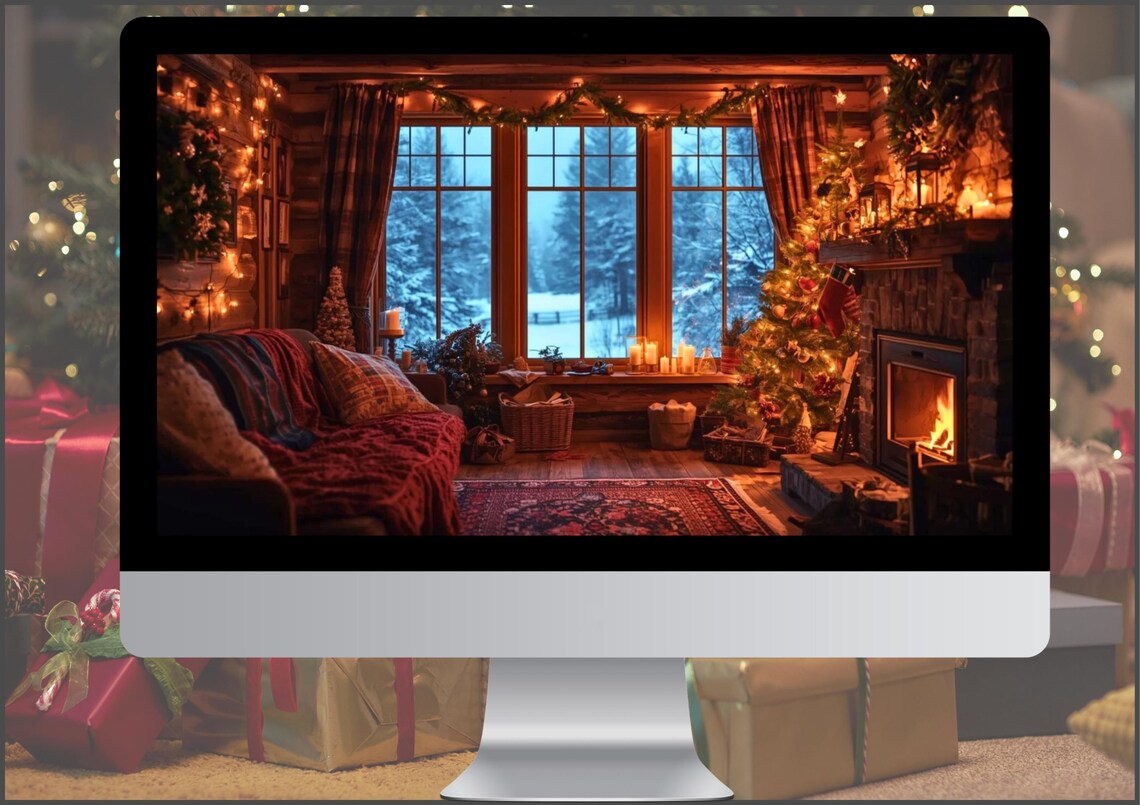 Desktop Wallpaper, Christmas Cabin Aesthetic Wallpapers, Warm Rustic ...
