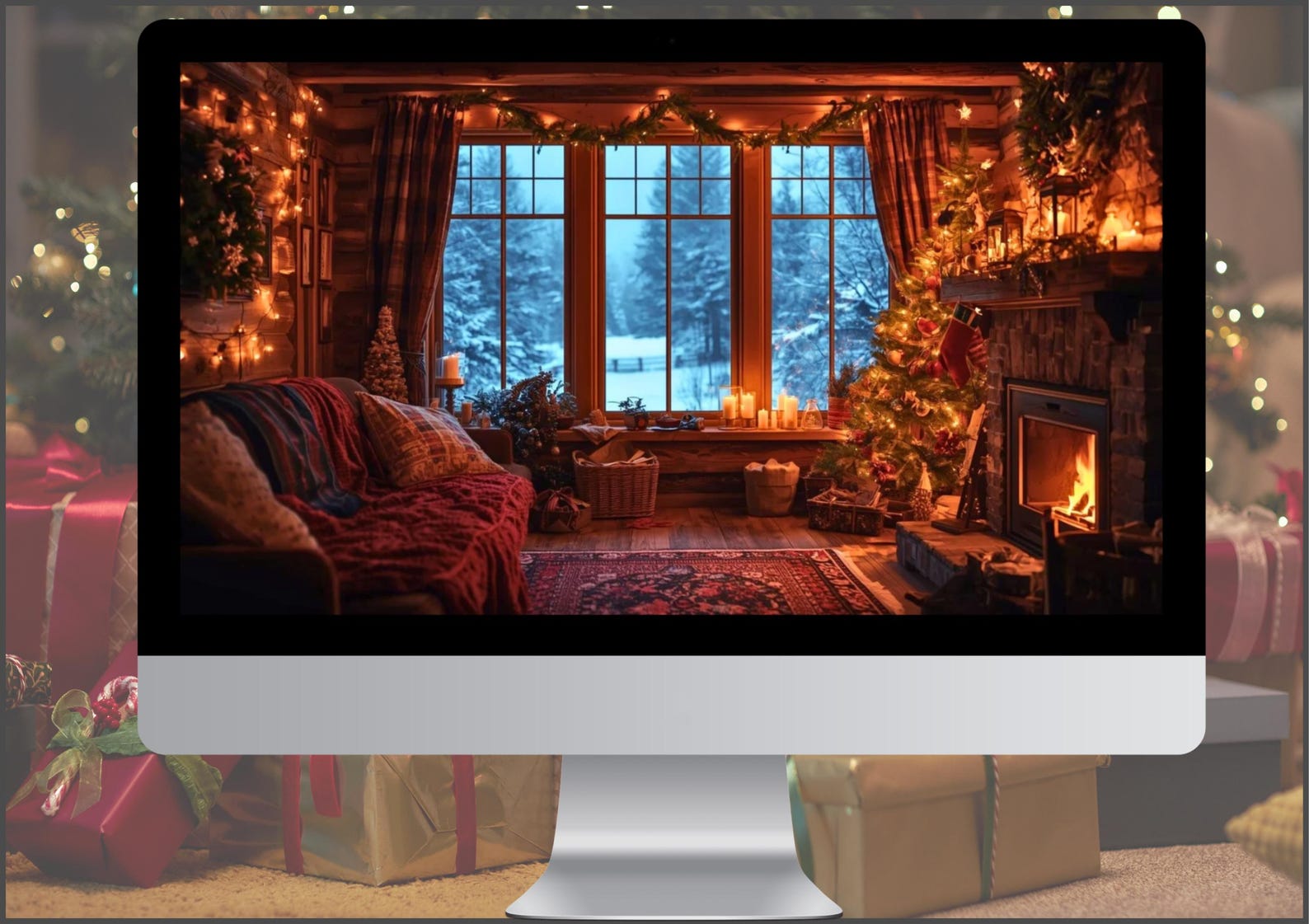 Desktop Wallpaper, Christmas Cabin Aesthetic Wallpapers, Warm Rustic ...
