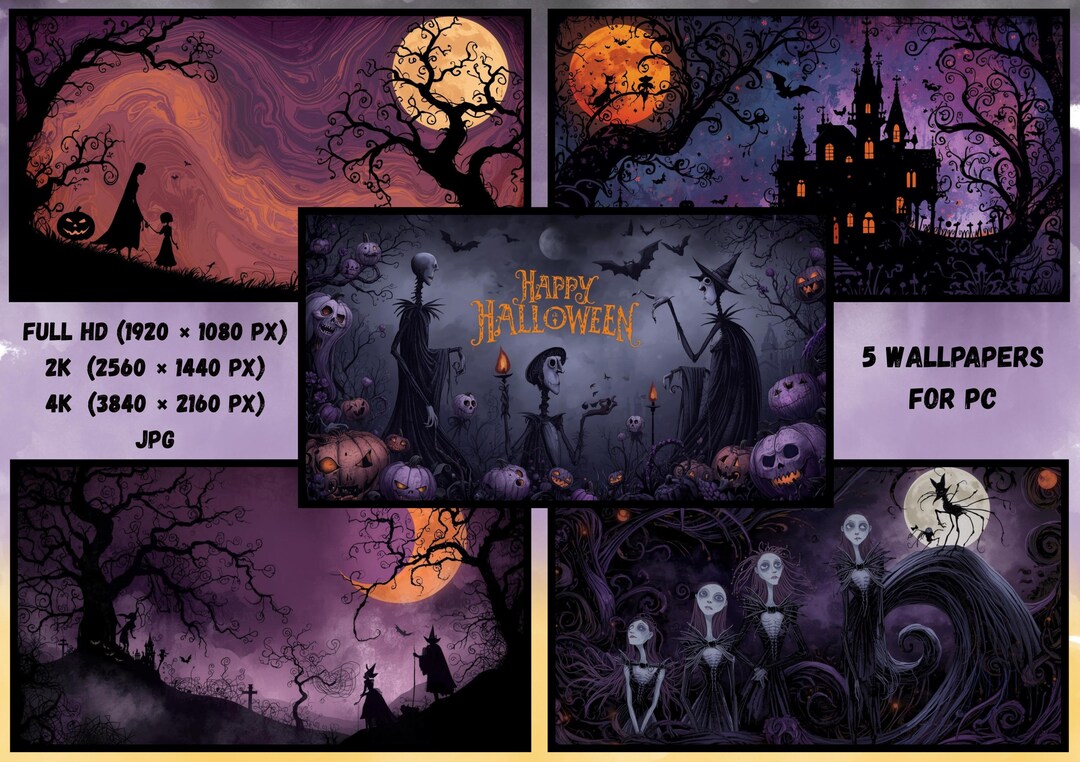 Dark Halloween Wallpapers Pack, Printable Poster Bundle, Spooky Gothic