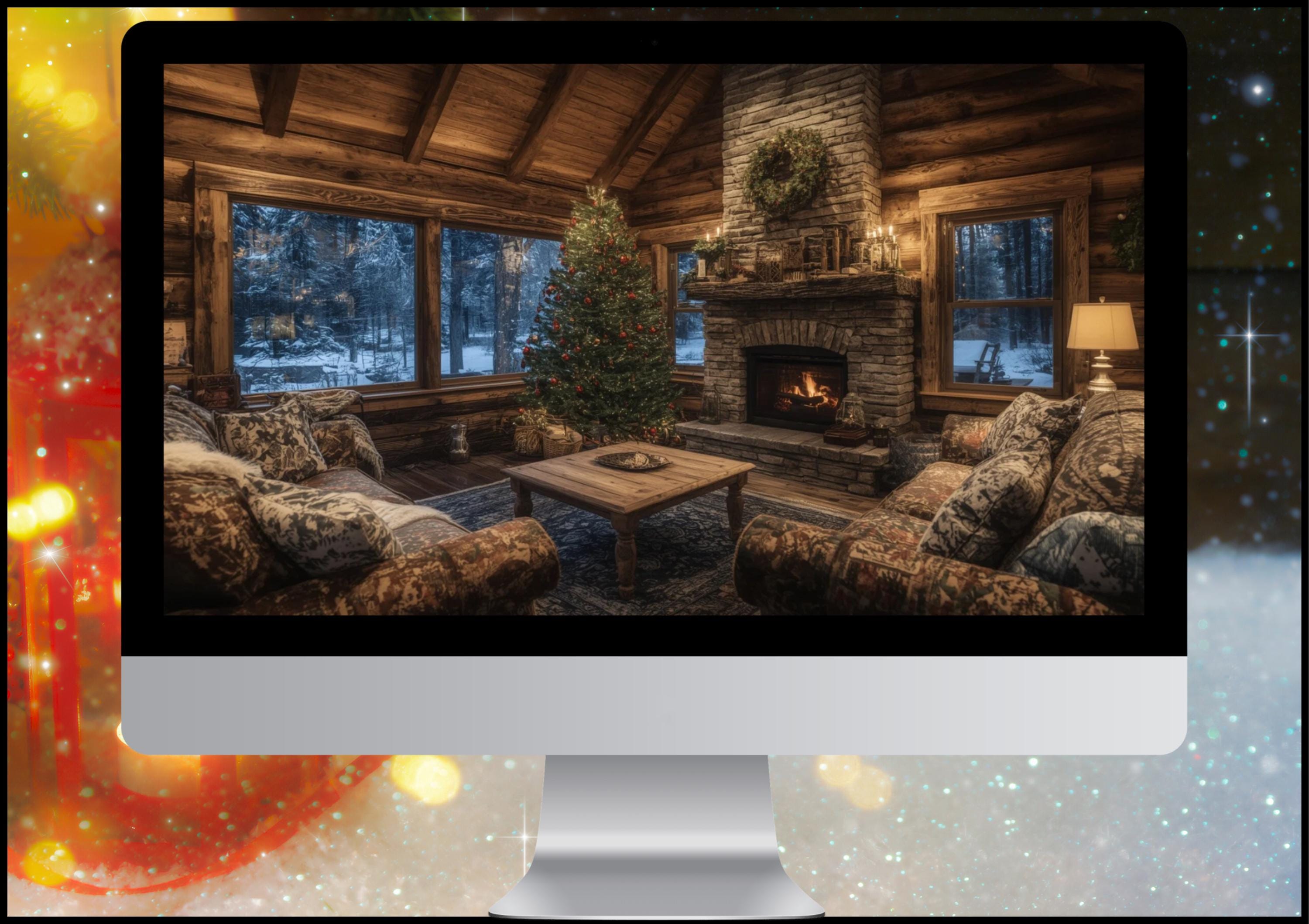 Cozy Christmas Cabin Wallpapers for PC | Warm Fireplace Holiday Scenes ...