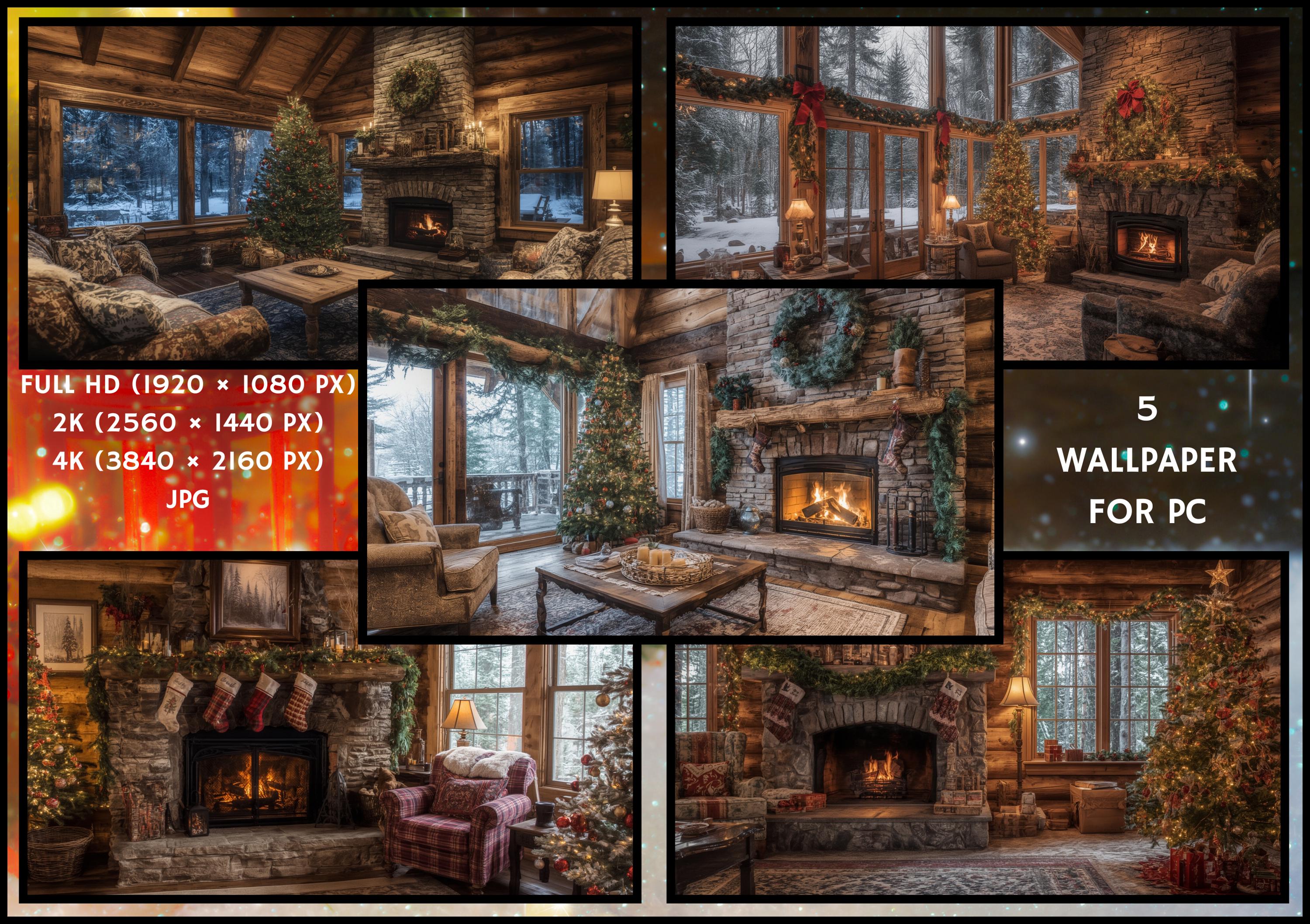 Cozy Christmas Cabin Wallpapers for PC | Warm Fireplace Holiday Scenes ...