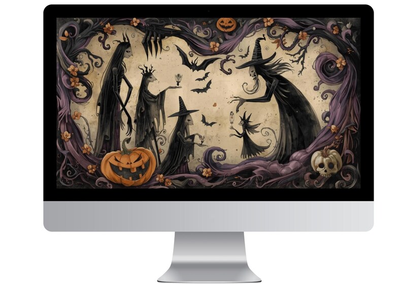 Haunted Gothic Halloween Wallpaper Bundle | Dark Witches, Pumpkins