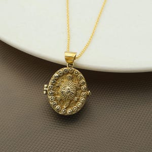 Antique Poison Box Pendant Brass Locket Necklace with Hidden Compartment