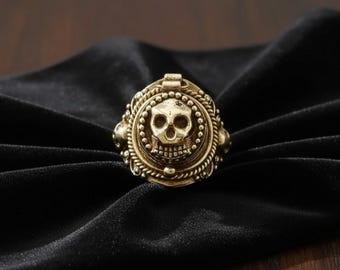 Schedel medaillonring, gotische schedelring, antieke gouden schedelring, medaillonring openen, vintage gotische sieraden, statementring, cadeau voor haar