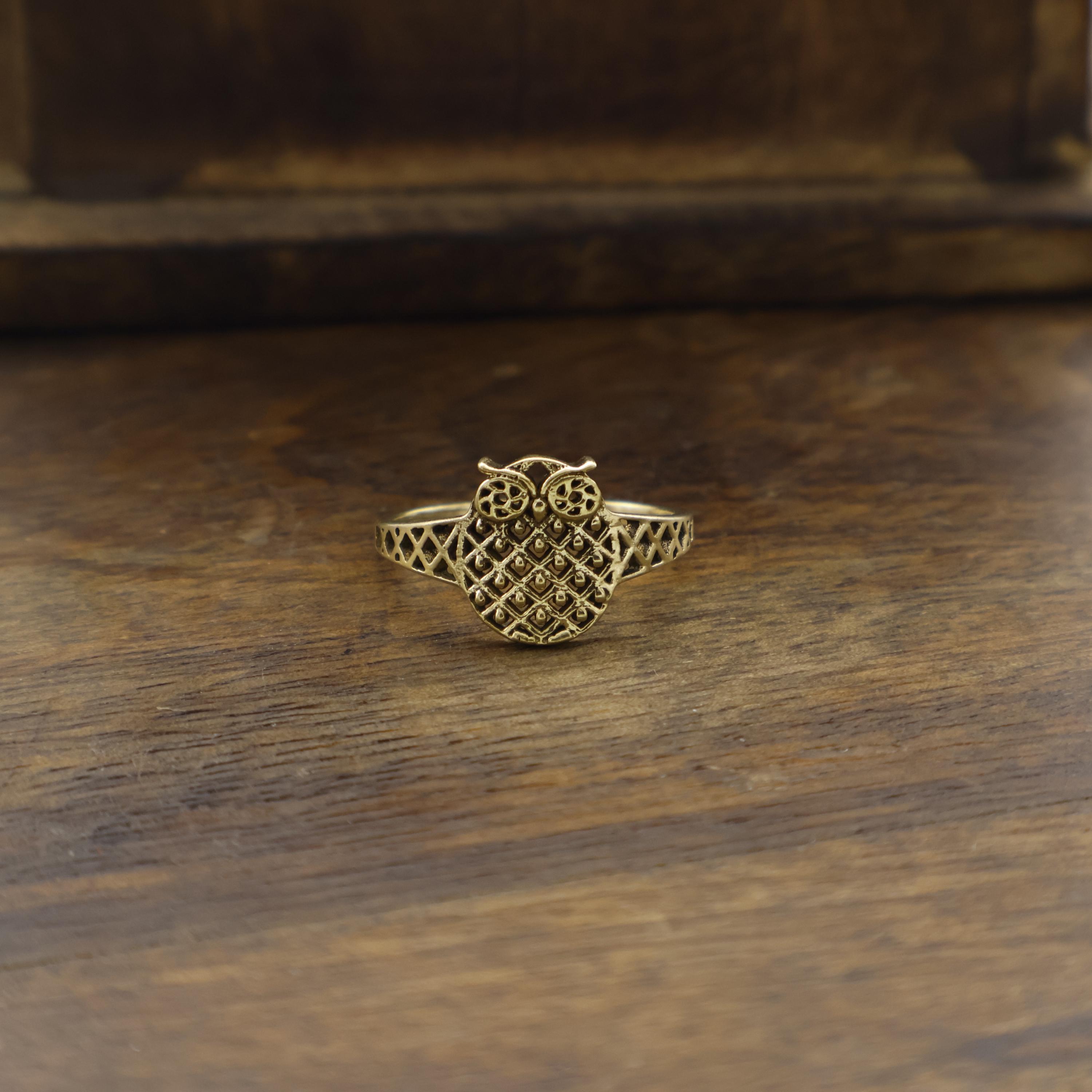 Brass Owl Ring, Adjustable Animal Design Handmade Ring, Unique Boho Brass Jewelry, Spirit Animal Rin
