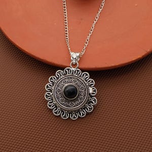 Silver Poison Box Pendant Necklace with Black Stone Hidden Locket
