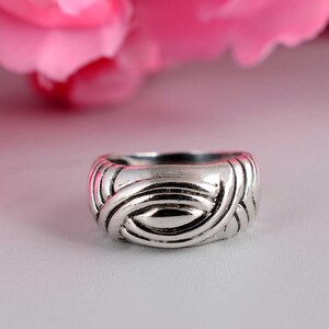 Sterling Silver Swirl Band Ring Tribal Engraved Unisex Boho Statement Handmade Jewelry