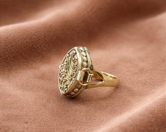 Gouden gifring, vintage medaillonring, ring met geheim compartiment, statementring antieke stijl, gotische sieraden cadeau voor haar