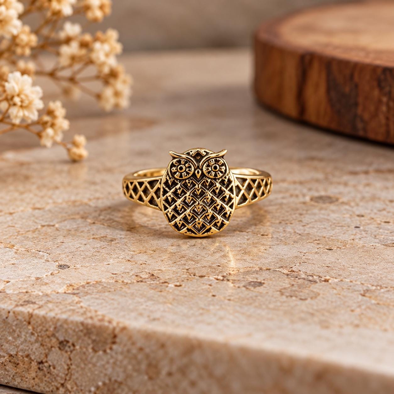 Vintage Owl Ring, Gold Owl Animal Ring, Detailed Owl Statement Jewelry, Nature Inspired Ring, Bird L