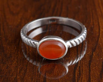 Carneool zilveren ring, ovale rode stenen ring, minimalistische edelsteenring, handgemaakte sterlingzilveren ring, cadeau voor haar