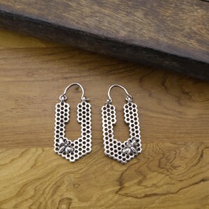 Honeycomb Bee Earrings – Geometric Hoop Earrings, Nature Inspired Jewelry
