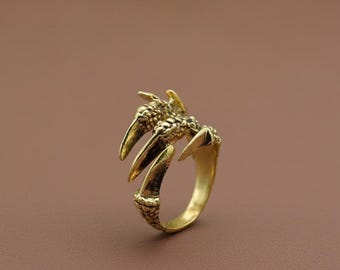 Anillo de garra dorada, anillo de garra gótica, anillo ajustable, joyería de garra de pájaro, anillo bohemio atrevido para ella.