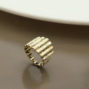 Textured Wide Brass Ring – Handmade Adjustable Boho Jewelry, Vintage Style Rustic Statement Band for Men & Women