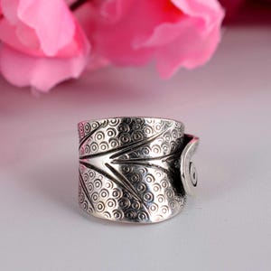 Sterling Silver Tribal Arrow Wide Band Ring, Handmade Boho Statement Adjustable Jewelry