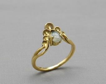 Bloemen edelsteenring, gouden bloemring, ring in maansteenstijl, minimalistische handgemaakte koperen ring, delicate boho-sieraden