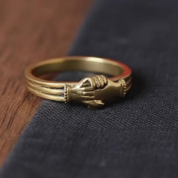 Vintage Hand Ring, Gold Plated Claddagh Style Ring, Antique Inspired Statement Ring, Minimal Unisex Jewelry Gift