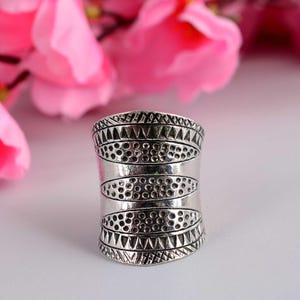 925 Sterling Silber Tribal Ring | Breites Band Boho Statement Schmuck für Frauen