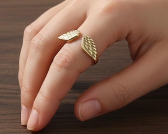 Gold Angel Wing Ring, Adjustable Open Ring for Women, Minimalist Wing Jewelry, Boho Statement Ring, Gift for Her