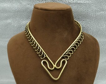 Collier en fil de laiton fait main, collier ras de cou tendance, bijoux tribaux minimalistes, tour de cou artisanal bohème