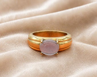 Vergulde ring met roze druzy-steen, minimalistische edelsteenring, handgemaakte statementring, boho-sieraden, cadeau voor haar, unieke bandring