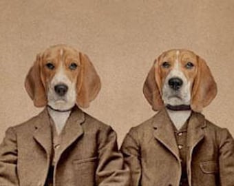 Dogs in Suits Art, 8 x 10 Inch Print, Beagle Art, Twin Brothers, Masculine Wall Art, Animals in Clothes, Nursery Decor, Dog Gift Idea