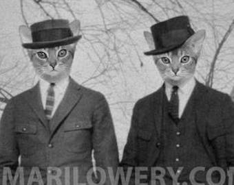 Abyssinian Cats in Suits, Animals in Clothes Black and White Animal Wall Decor, Cat Art Print, 5x7 Print with an 8x10 Mat, Cat Gift Idea