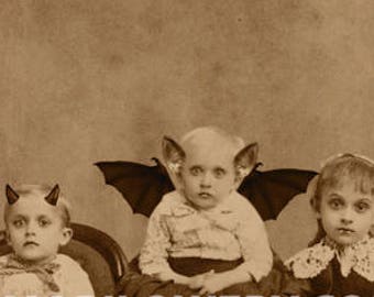 Halloween Wall Art, 8x10 Inch Print, Creepy Children, Oddities Halloween Decor, Altered Antique Portrait, Horror Decor, Creepy Artwork