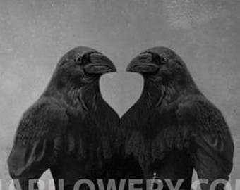 Gothic Halloween Wall Art Black Crow Twin Sister 8 x 10 Inch Collage Art Print, Halloween Home Decor, Creepy Artwork