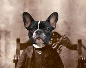 French Bulldog Art, Animals in Clothes, 5x7 Print, Anthropomorphic Dog in Suit Art, Man Cave Art, Victorian Dog Portrait, Dog Gift Idea