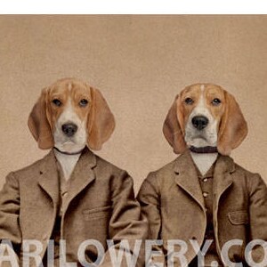 Beagle Art, 5 x 7 Inch Dog Art Print, Anthropomorphic Animals in Clothes, Dog in Suit, Twin Brothers, Animal Portrait, Dog Gift Idea