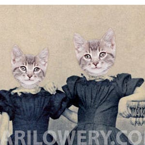 Cats in Dresses 8x10 inch Wall Art Print, Cat Sisters Wall Decor, Creepy Cute Animal Art