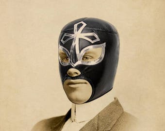 Luchador Lucha Libre Collage Art 8 x 10 Inch Print, Masculine Wall Art Man Cave Decor