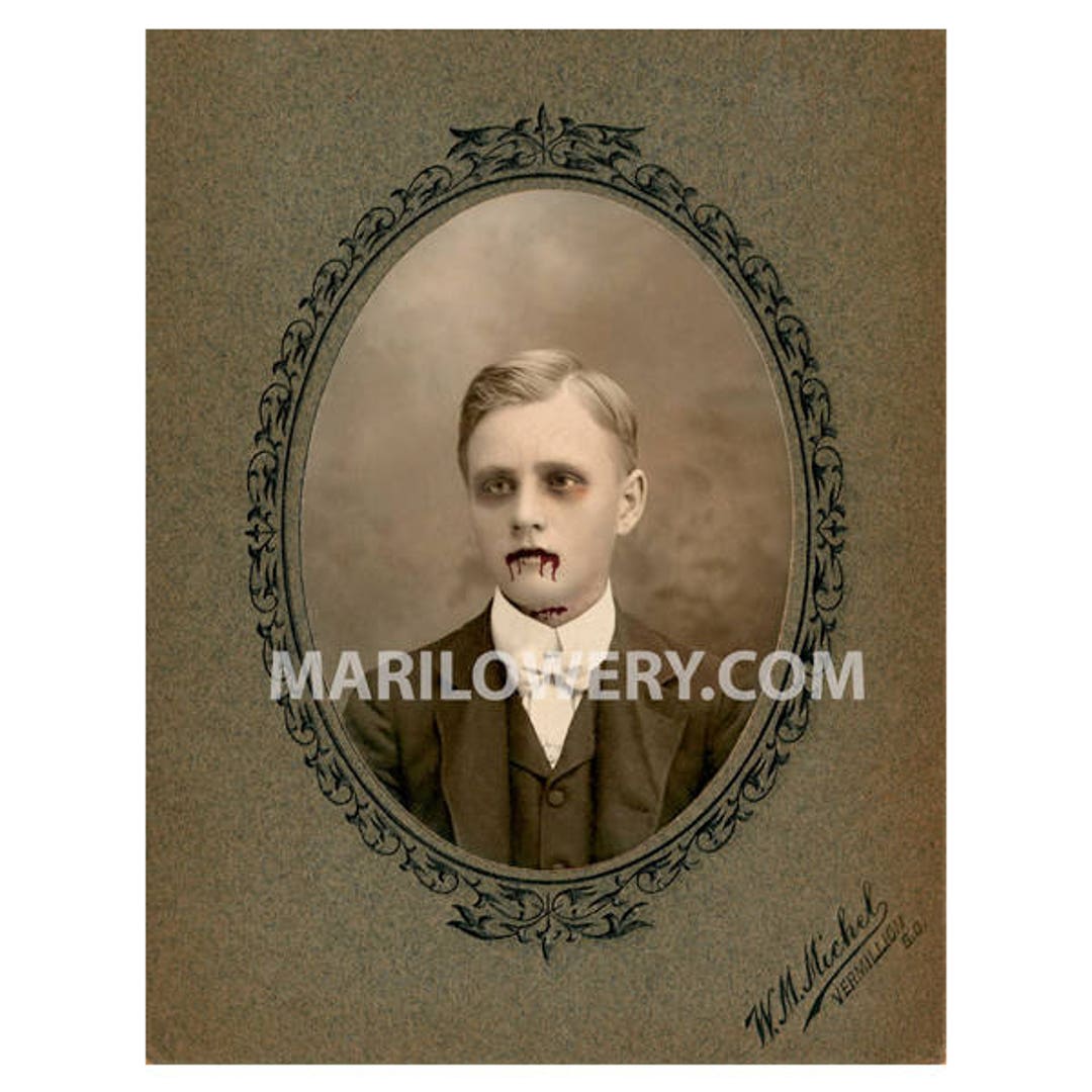 Creepy Halloween Decor, Zombie Wall Art, Victorian Boy, 8 X 10 Inch