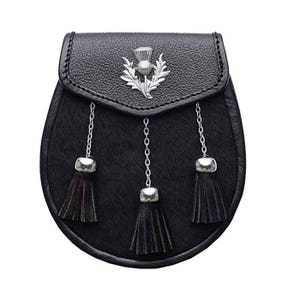 Thislts Black Fur Daress Sporran With 3 Tassles