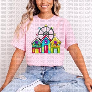 Carnival Fair Houses PNG | Ferris Wheel Sublimation Design | Amusement Park Clipart | Summer Festival Digital Download