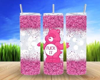 Swear Bear 20oz Tumbler, Pink F*ck It Swear Bears, Funny Sarcastic Cup, 2 Straws, Stainless Steel, Travel Water Bottle