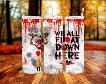 Gobelet d'Halloween 20 oz We All Float Down, Pennywise IT, tasse en acier inoxydable, couvercle, 2 pailles, pinceau, horreur effrayante, saison effrayante