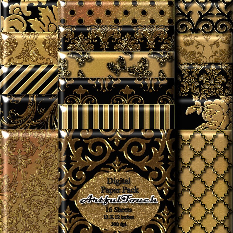 Digital Black Gold Damask Digital Paper Black Gold Damask Etsy