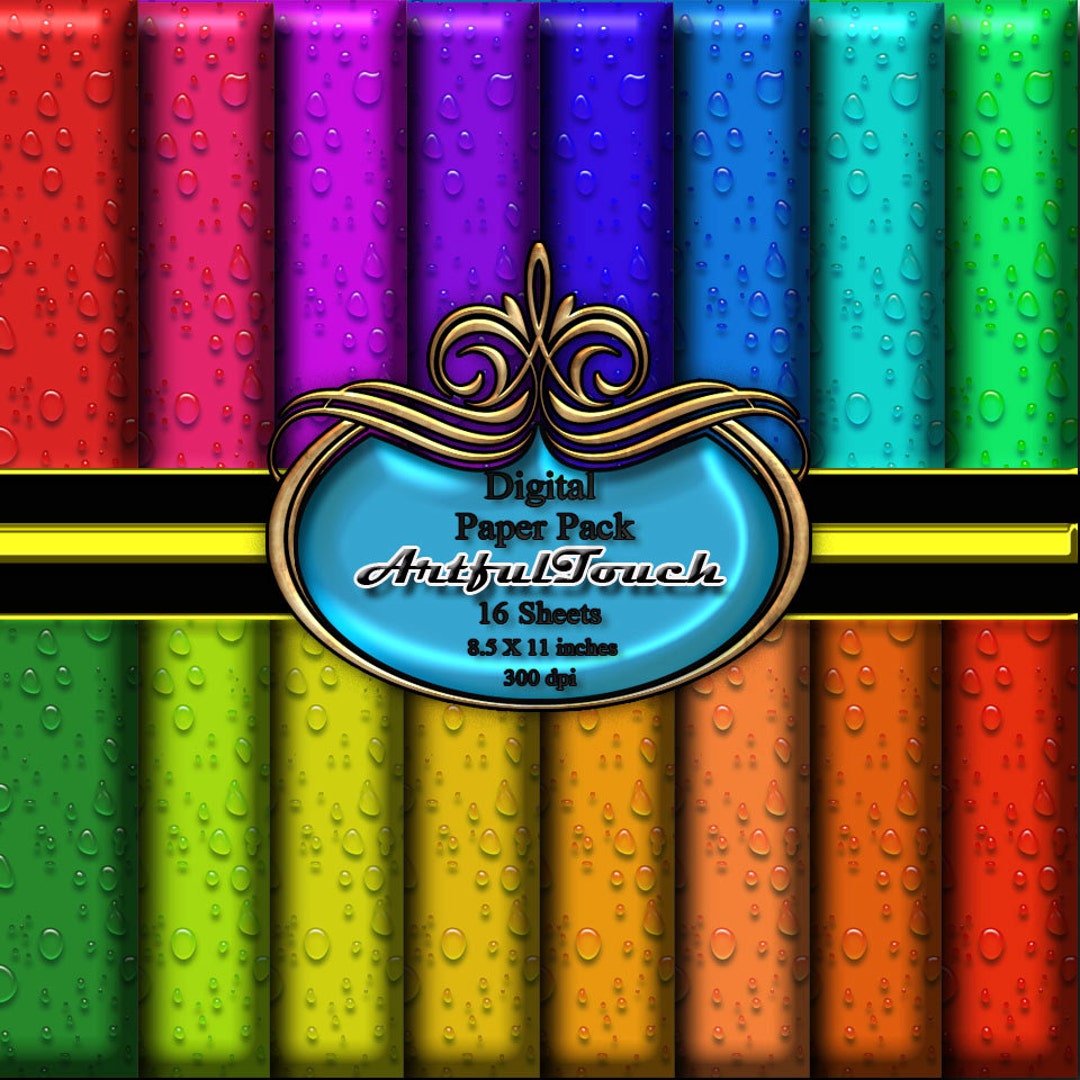 Rainbow Water Drops Digital Paper: Rainbow Digital Scrapbook Paper Pack ...