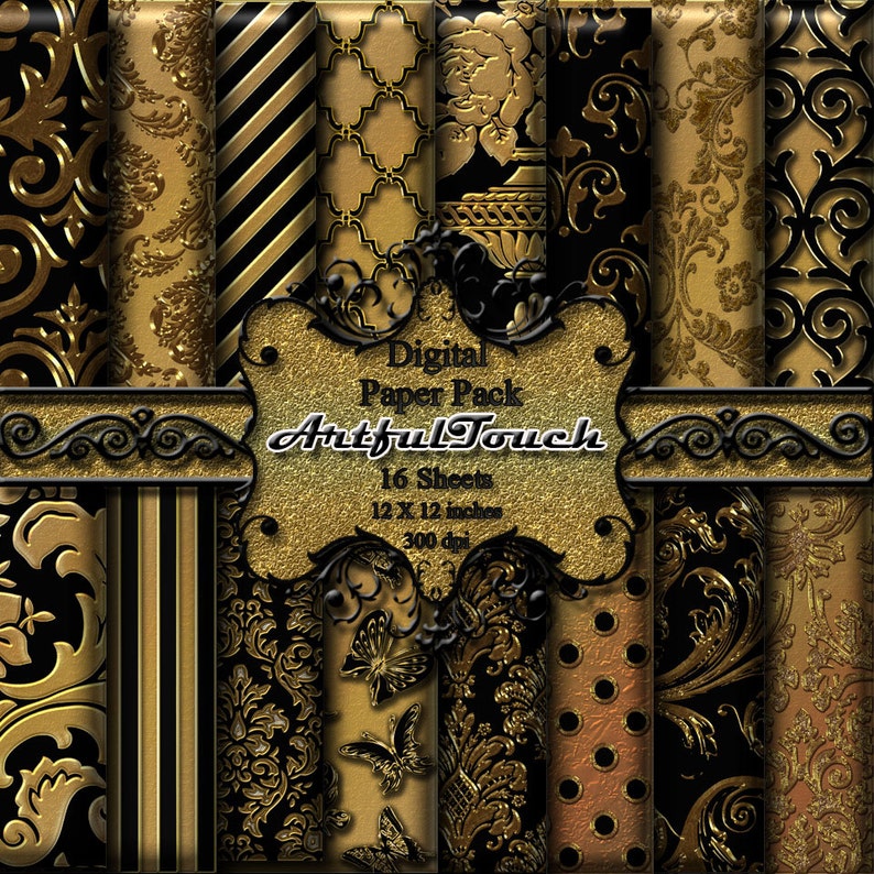 Digital Black Gold Damask Digital Paper Black Gold Damask Etsy