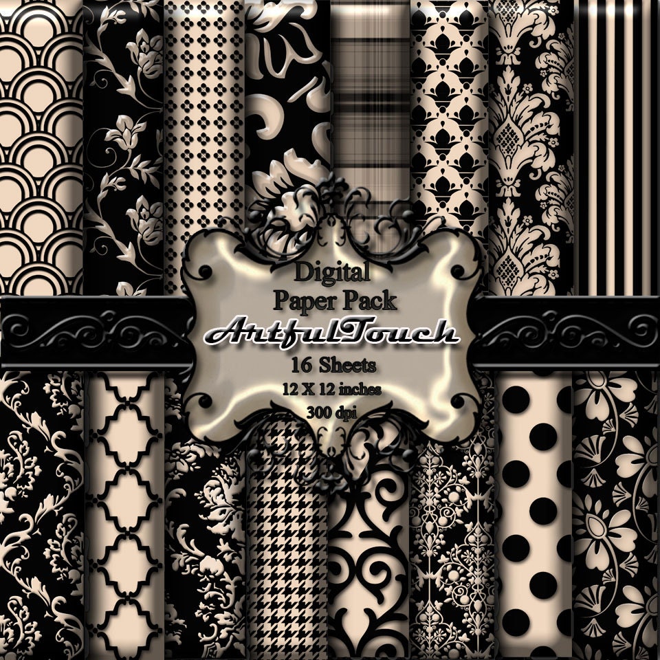 Black Digital Paper Digital Scrapbook Paper Pack Black and Etsy