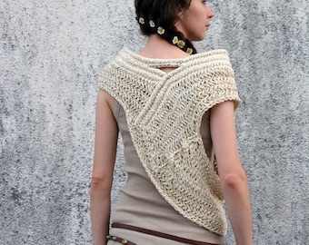 Katniss inspired huntress cowl vest  in cream, ecru, white for spring summer