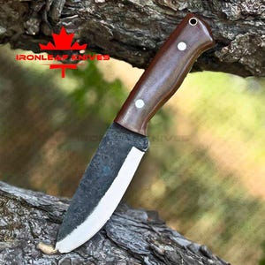 Handmade Bushcraft Knife – Forged Carbon Steel Outdoor Knife with Wooden Handle for Camping, Hunting & Survival