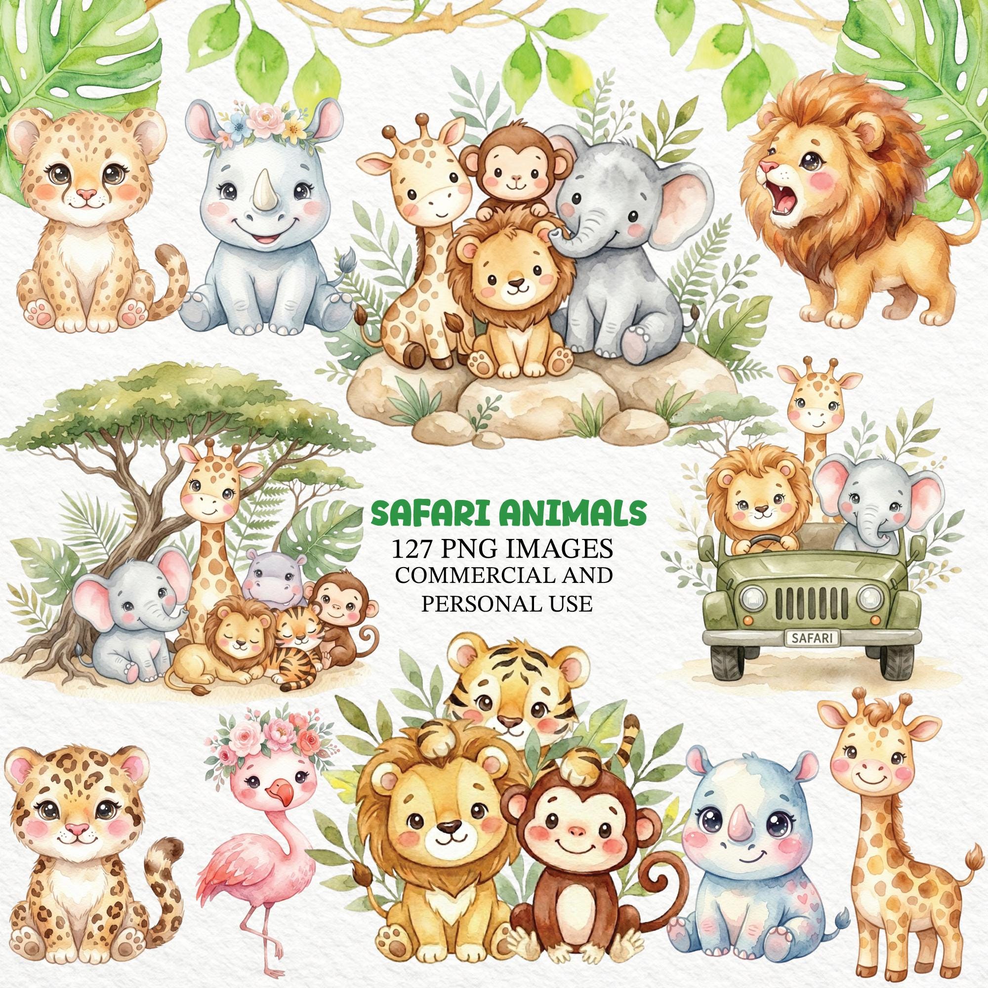 Safari Animals Clipart Bundle, Jungle Animals PNG, Baby Jungle Animals ...