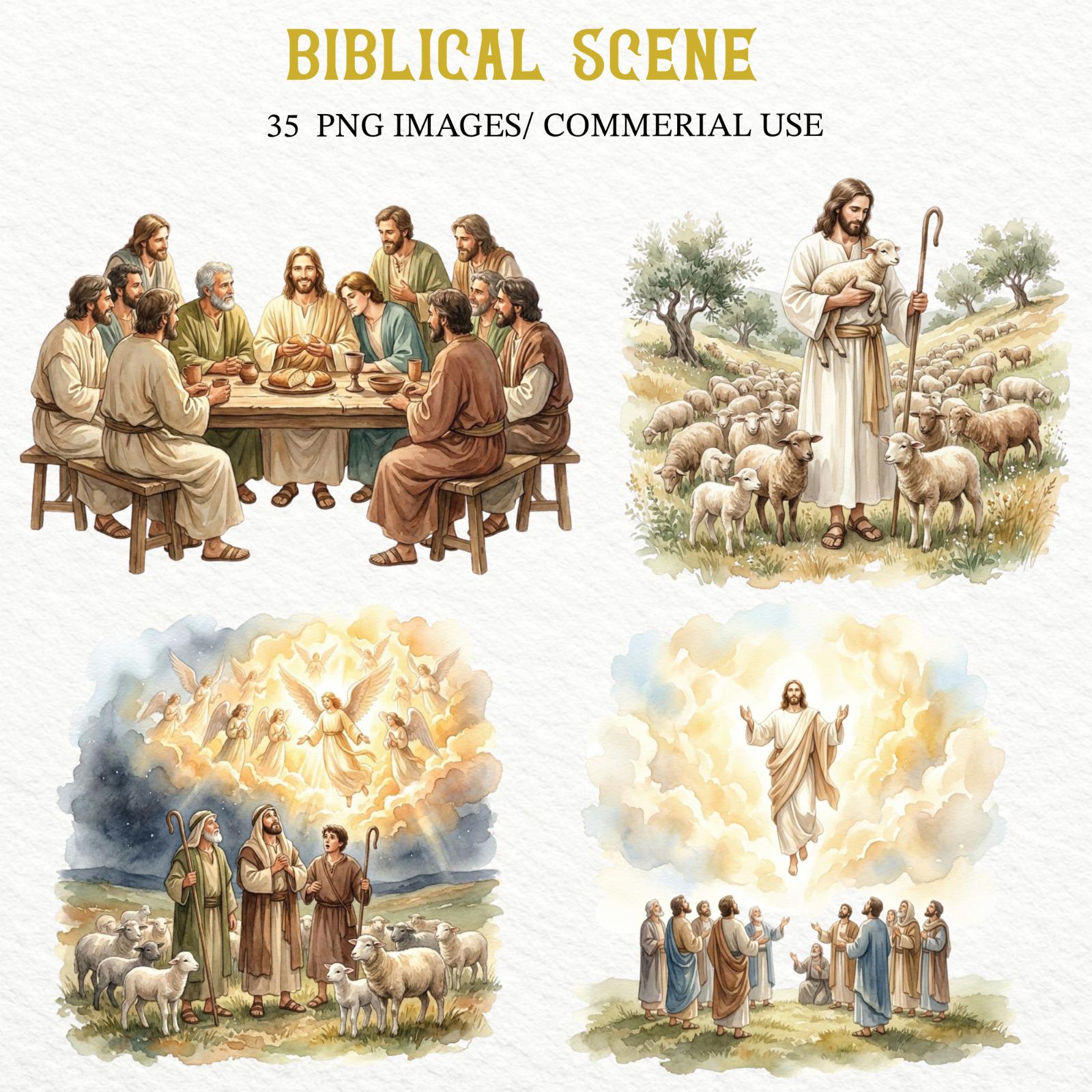 Biblical Scene Clipart Bundle, Bible Story Watercolor PNG, Jesus Life ...