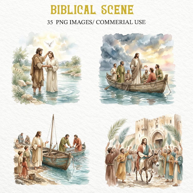 Biblical Scene Clipart Bundle, Bible Story Watercolor PNG, Jesus Life ...