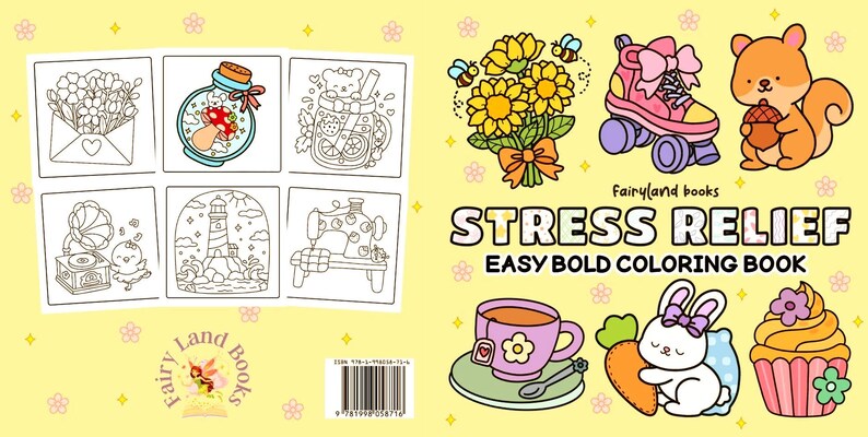 Printable Stress Relief Easy Bold Coloring Book, Kawaii Animals & Flowers , Simple Art Therapy Relaxation image 1