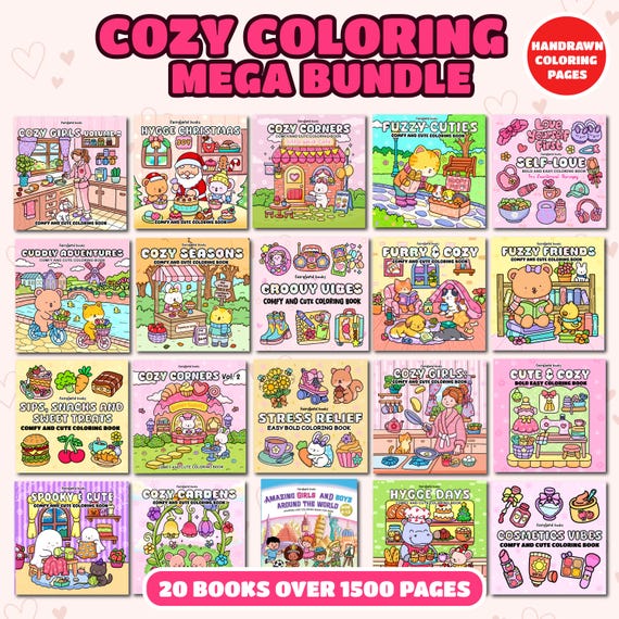 PDF Cozy Coloring Pages Mega Bundle, Cute Animal & Everyday Life Coloring Book Printable, Relaxing Coloring Sheets for Kids + Adults.