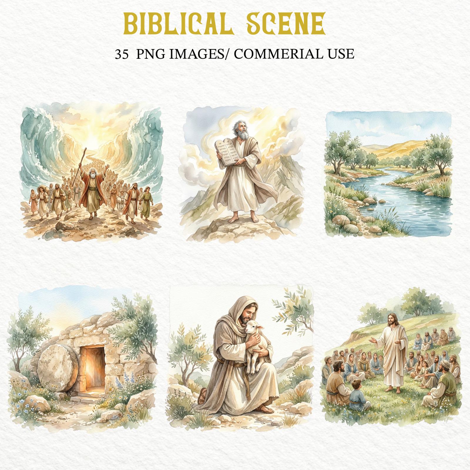 Biblical Scene Clipart Bundle, Bible Story Watercolor PNG, Jesus Life ...