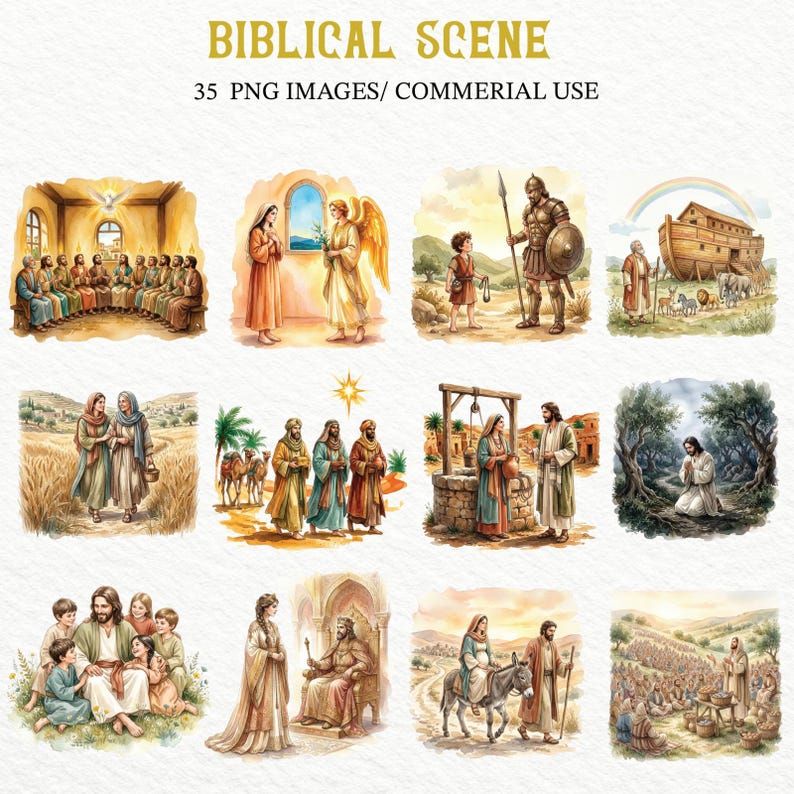 Biblical Scene Clipart Bundle, Bible Story Watercolor PNG, Jesus Life ...